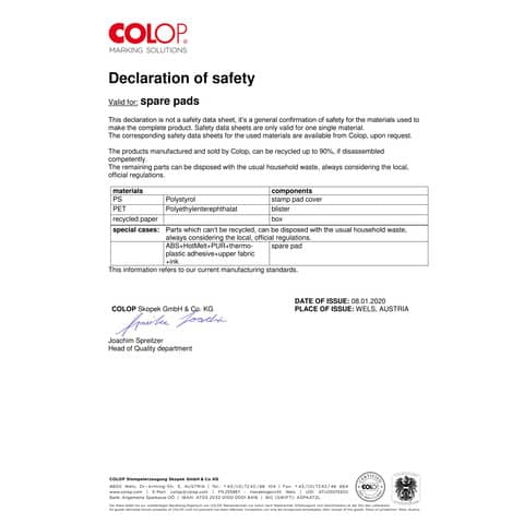 Cuscinetto Colop in confezione da 5 ricambi colore nero - Printer 30 E30.N